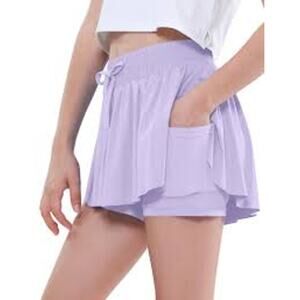 Exarus Pack of 2 Girls Kids High Waisted Running Short Tennis SZ 14 Purple White